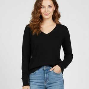 Ambiance Apparel Black V Neck Fitted Sweater Womens Size M